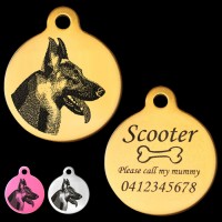 German Shepherd Engraved 31mm Large Round Pet Dog ID Tag